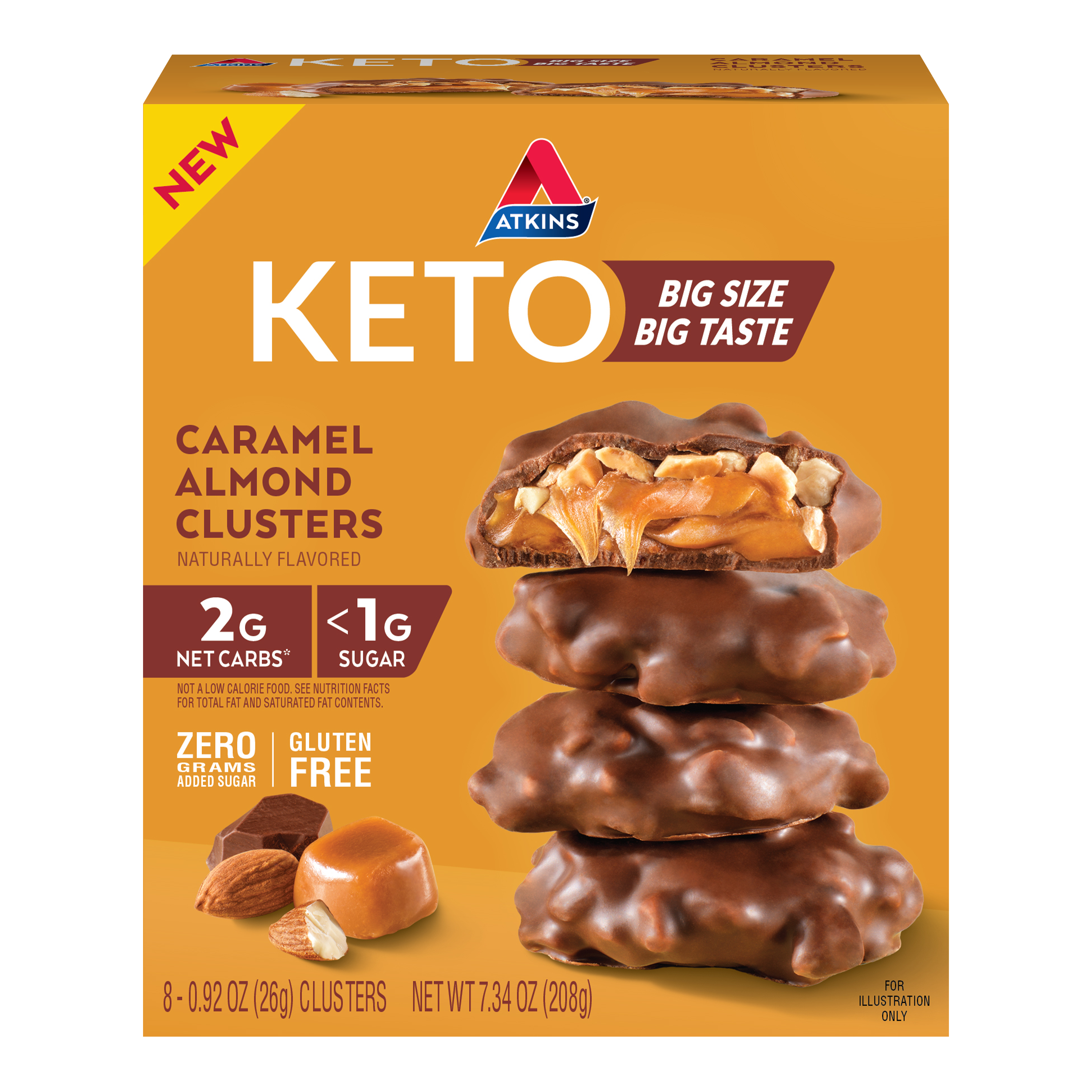 Atkins Keto Caramel Almond Clusters 8 count package
