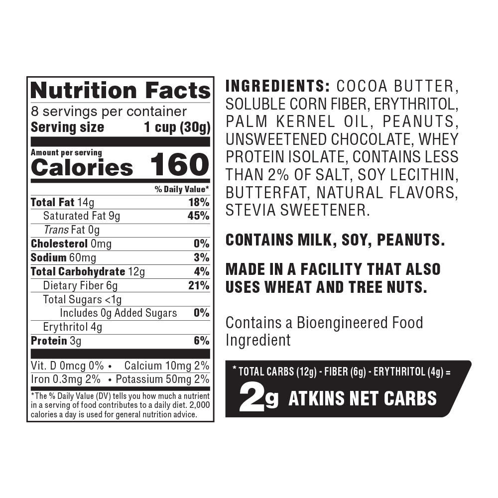 Atkins Keto Peanut Butter Cups Nutrional Facts Panel