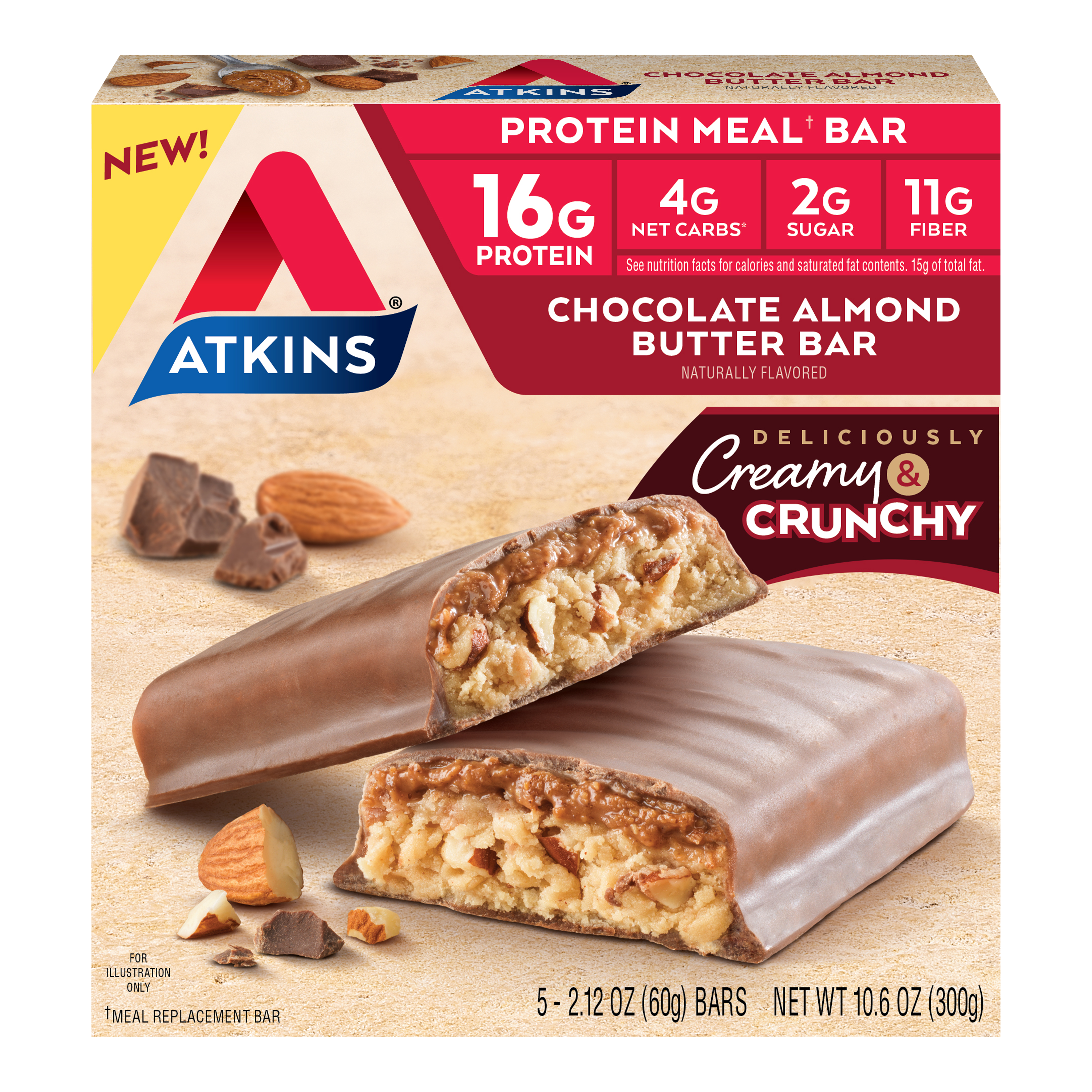Atkins Chocolate Almond Butter Bar 5 count package